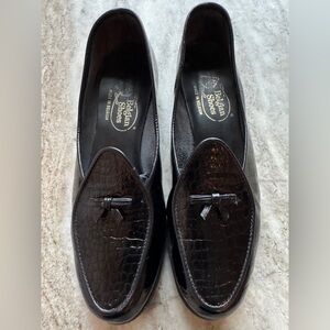 Belgian Shoes Travelette Slipper Black Crocodile Leather Loafer 6 Flats Bow Croc